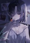  1girl black_hair breasts brown_eyes cigarette collarbone crying crying_with_eyes_open dress highres je35353577 looking_away medium_breasts night original short_hair smoking solo tears wedding_dress white_dress 