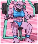  2020 3_toes 4_fingers blue_clothing breasts clothing feet female fingers granbull megawolf77 nintendo pok&eacute;mon pok&eacute;mon_(species) sitting solo toes video_games 