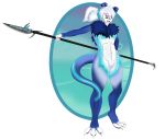  2019 angry anthro auroralumbule blue_body blue_fur blue_hair breasts canid canine claws clitoris digital_media_(artwork) dorukolorukalai eyebrows female fur glaive glowing hair hi_res long_hair mammal markings meera_thufoi melee_weapon nude open_mouth pink_eyes polearm portal pussy solo teeth tongue weapon white_body white_fur 