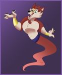  2020 armband beard brown_body brown_fur canid canine canis clothed clothing colored_nails dragonfoxgirl facial_hair fangs feral floating fur genie gold_(metal) gradient_background happy male mammal nails open_mouth simple_background smile solo spread_arms tongue topless waistband wolf 