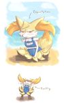  &lt;3 2017 anthro black_body black_fur blush braixen canid canine clothed clothing digital_media_(artwork) dipstick_tail english_text eyelashes eyes_closed female fur heart_nose hi_res inner_ear_fluff japanese_text mammal multicolored_tail nintendo one-piece_swimsuit open_mouth orange_body orange_eyes orange_fur pok&eacute;mon pok&eacute;mon_(species) red_body red_fur simple_background solo standing swimwear text translated tuft unknownlifeform video_games white_background white_body white_fur yellow_body yellow_fur 