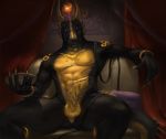  anthro balls black_body bodily_fluids dragon erection genital_fluids holding_object leash looking_at_viewer male penis precum purple_eyes shwonky sitting solo yellow_body 