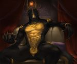  anthro balls black_body bodily_fluids dragon erection genital_fluids holding_object looking_at_viewer male penis precum purple_eyes shwonky sitting solo yellow_body 