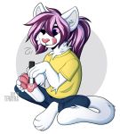  4_toes anthro barefoot clothed clothing domestic_cat drawing felid feline felis female hindpaw invalid_tag mammal pawpads pawpaws paws pink_pawpads sitting tevayra tickling tickling_feet toes vicky_bratton 