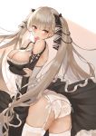  absurdres ass azur_lane bare_shoulders between_breasts blush breasts cleavage condom condom_in_mouth condom_wrapper dress dress_lift earrings eyebrows_visible_through_hair formidable_(azur_lane) frilled_dress frills garter_belt grey_hair highres jewelry lace lace_panties large_breasts liyc long_hair mouth_hold panties red_eyes shoulder_cutout smile stud_earrings thighhighs twintails twisted_torso two-tone_dress two-tone_ribbon underwear very_long_hair white_legwear white_panties 