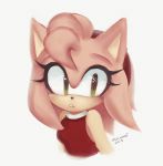  2019 accessory amy_rose anthro bust_portrait eulipotyphlan eyelashes female fur green_eyes headband hedgehog hi_res mammal pink_body pink_fur portrait signature simple_background solo sonic_the_hedgehog_(series) spacecolonie white_background 