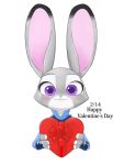  2017 alternate_version_at_source anthro blush clothed clothing dipstick_ears disney english_text fur grey_body grey_fur hi_res holding_object judy_hopps lagomorph leporid mammal multicolored_ears purple_eyes rabbit simple_background solo swetpot text white_background zootopia 