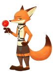  2017 3_toes 4_fingers anthro biped brown_body brown_fur candy canid canine clothed clothing dipstick_tail disney fingers food fox frown fur gloves_(marking) green_eyes hi_res holding_food holding_object leg_markings lollipop looking_aside looking_at_viewer male mammal markings multicolored_tail nick_wilde orange_body orange_fur skimpy socks_(marking) solo standing swetpot toes translucent white_body white_fur zootopia 