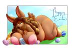  areola big_areola big_breasts big_ears big_nipples breasts easter easter_egg hair holidays lagomorph leporid looking_at_viewer mammal nipples nude overweight rabbit smile thick_thighs twistedlilheart 