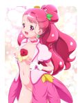  1girl :d blush breasts commentary_request cure_grace eyebrows_visible_through_hair gloves hanadera_nodoka healin&#039;_good_precure kousaka_jun long_hair magical_girl medium_breasts navel nipples open_clothes open_mouth pink_eyes pink_hair precure puffy_short_sleeves puffy_sleeves short_sleeves smile solo standing white_gloves 