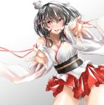  1girl black_hair breasts chinese_zodiac detached_sleeves graphite_(medium) hair_ornament japanese_clothes kantai_collection large_breasts nontraditional_miko obi red_eyes sash short_hair solo tororo_ten traditional_media wide_sleeves yamashiro_(kantai_collection) year_of_the_rat 