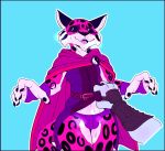 anthro belt bodily_fluids cheetah claws cloak clothed clothing disembodied_hand duo felid feline fluffydonuts fur gloves handwear hunter_(spyro) male mammal solo_focus spots spotted_body spotted_fur submissive sweat teeth the_legend_of_spyro underwear video_games 