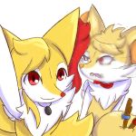  &lt;3 1:1 2018 ambiguous_gender anthro braixen brooch canid canine chris_(thebraixenchris) digital_media_(artwork) duo eyelashes fan_character fangs female fortuna_(unknownlifeform) fur glistening glistening_eyes heart_nose hi_res inner_ear_fluff looking_at_viewer mammal motion_blur neck_bow nintendo open_mouth orange_body orange_fur orange_nose pok&eacute;mon pok&eacute;mon_(species) red_body red_eyes red_fur selfie signature simple_background smile standing stick tuft unknownlifeform video_games white_background white_body white_fur yellow_body yellow_fur 