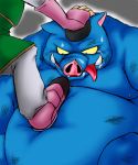  2004 anthro belly blue_body duo humanoid_hands male mammal nipples overweight overweight_male scar shirokumaou suid suina sus_(pig) tongue tongue_out wild_boar 