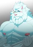  2020 5_fingers abs anthro blue_eyes clothed clothing eyewear felid fingers fur hair humanoid_hands lion male mammal mane mane_hair monocle muscular muscular_male nipples open_shirt owatana0 pantherine pecs pink_nose shirt snow_(tas) tokyo_afterschool_summoners topwear video_games white_body white_fur 