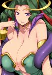  1girl breasts character_request cleavage collarbone commentary_request green_hair highres huge_breasts lips long_hair looking_at_viewer precure purple_eyes solo star_twinkle_precure tsukasawa_takamatsu upper_body 