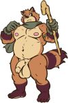  2020 anthro balls belly big_balls brown_body brown_fur canid canine flaccid fur humanoid_hands humanoid_penis male mammal moobs navel nipples overweight overweight_male penis raccoon_dog simple_background solo tanuki tderek99 white_background 
