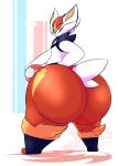  2019 ambiguous_gender anthro ball big_butt butt butt_pose cinderace fur hand_on_thigh hi_res huge_butt lagomorph mammal nintendo pok&eacute;mon pok&eacute;mon_(species) pose red_eyes soccer_ball solo thick_thighs video_games weighty-kyte white_body white_fur wide_hips 