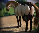  2020 anus butt clothed clothed_feral clothing detailed_background digital_drawing_(artwork) digital_media_(artwork) equid equine eris_(marefurryfan) eyelashes female feral hi_res horse large_teats legwear lingerie looking_at_viewer mammal mercurial64 outside shadow signature solo teats underwear 