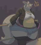  bulge clothing girly horn jacket jeans_shorts leggings legwear lipstick makeup male mcnasty nintendo overweight pok&eacute;mon pok&eacute;mon_(species) rhydon solo thick_tail thick_thighs topwear video_games 