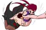  2girls breasts cleavage covered_eyes dress fighting heart leg_lock multiple_girls nyattoberry pantyhose red_hair shermie short_dress the_king_of_fighters vice 