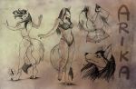  2020 4_toes 5_fingers anthro bi_breasts black_hair bra breasts butt_pose canid canine canis cleavage clothed clothing digitigrade female fingers hair mammal model_sheet natoli pose solo toes traditional_media_(artwork) underwear wolf 