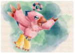  2014 anthro avian bird biyomon digimon digimon_(species) feathers female fossilexmachina painting_(artwork) pink_body pink_feathers solo traditional_media_(artwork) watercolor_(artwork) 