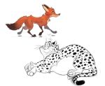  2017 benjamin_clawhauser canid canine cheek_tuft cheetah dipstick_tail disney dodgyrom dodgyrommer duo facial_tuft felid feline feral feralized fox fur leg_markings mammal markings multicolored_tail nick_wilde orange_body orange_fur red_fox simple_background smile socks_(marking) spots spotted_body spotted_fur tuft walking whiskers white_background zootopia 
