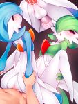  1girl 2boys anal ass blue_hair blush closed_eyes cum cum_in_ass cum_in_pussy cum_while_penetrated cut-in gardevoir gen_3_pokemon green_hair group_sex hair_over_one_eye highres mmf_threesome multiple_boys navel no_feet open_mouth otoko_no_ko overflow penis pokemon pokemon_(creature) red_eyes ricegnat sex short_hair spread_legs testicles threesome uncensored vaginal white_skin wrist_grab 