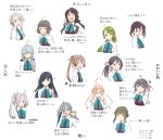  6+girls :d ahoge akishimo_(kantai_collection) aqua_neckwear artist_name asashimo_(kantai_collection) bangs black_hair blue-framed_eyewear blue_eyes blunt_bangs blush bow bowtie braid brown_eyes brown_hair dated double_bun dress fang fujinami_(kantai_collection) glasses green_eyes green_hair grey_eyes grey_hair grin hair_ornament hair_over_eyes hair_over_one_eye hamanami_(kantai_collection) hayanami_(kantai_collection) hayashimo_(kantai_collection) highres kantai_collection kawashina_(momen_silicon) kazagumo_(kantai_collection) kishinami_(kantai_collection) kiyoshimo_(kantai_collection) leaf leaf_hair_ornament long_hair long_sleeves looking_at_viewer makigumo_(kantai_collection) mole mole_under_mouth multicolored_hair multiple_girls naganami_(kantai_collection) okinami_(kantai_collection) open_mouth partially_translated pink_dress pink_hair ponytail purple_dress purple_hair school_uniform shirt short_hair side_ponytail silver_hair simple_background single_braid smile takanami_(kantai_collection) translation_request wavy_hair white_background white_shirt yellow_eyes yuugumo_(kantai_collection) 