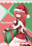  1girl alternate_costume breasts christmas gem gift highres homura_(xenoblade_2) jewelry large_breasts looking_at_viewer pose red_eyes red_hair santa_costume sarasadou_dan skirt smile solo xenoblade_(series) xenoblade_2 