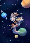  2019 anthro armor astronaut brown_body brown_fur canid canine clothed clothing duo fox fully_clothed fur headgear helmet lagomorph leporid mammal planet rabbit ribbontail_(character) space star vulpesvant vulpesvant_(character) white_body white_fur 