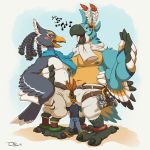  anthro avian big_bulge bird breath_of_the_wild bulge clothed clothing dylan_roberts kass_(tloz) lagomorph leporid male male/male mammal nintendo rabbit revali rito size_difference teaselbone the_legend_of_zelda topless video_games 