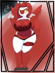  2019 anthro artesjsc big_breasts bra breasts clothed clothing digital_media_(artwork) fan_character female hair latias legendary_pok&eacute;mon lewdtias nintendo pok&eacute;mon pok&eacute;mon_(species) pok&eacute;morph red_body red_bra red_hair red_wings solo thick_thighs underwear video_games white_body wide_hips wings yellow_eyes 