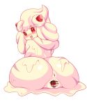  2019 absurd_res alcremie anus big_butt blush butt censored disembodied_penis female food food_creature fruit gaping hi_res internal inviting looking_at_viewer looking_back male nintendo not_furry open_mouth penis plant pok&eacute;mon pok&eacute;mon_(species) pussy red_eyes smile strawberry unknown_artist video_games 