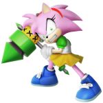  accessory bottomwear classic_sonic_(universe) clothing crazy_eyes eulipotyphlan fangs female fur green_eyes hammer headband hedgehog mammal nibroc-rock pink_body pink_fur rosy_the_rascal_(archie) skirt sonic_the_hedgehog_(series) tools 