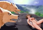  artca9 ashitaka canid canine canis domination female female_domination feral ghibli human invalid_background macro mammal painted princess_mononoke san wolf 