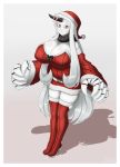  big_breasts breasts christmas cleavage clothed clothing dotil female hat headgear headwear holidays horn horned_humanoid huge_breasts humanoid santa_hat seaport_princess solo 