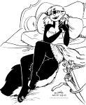  2019 anthro bed breasts cleavage clothed clothing ear_piercing female flower furniture kelly_o&#039;dor mammal mephitid open_mouth piercing pillow plant pose skunk solo striped_skunk tegerio zandar&#039;s_saga 