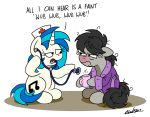  2020 annoyed bobthedalek duo english_text equid equine female feral friendship_is_magic hi_res horn horse ill mammal medical_instrument my_little_pony octavia_(mlp) pony scientific_instrument simple_background stethoscope text unicorn vinyl_scratch_(mlp) white_background 