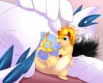  2019 azurath buizel camychan digital_media_(artwork) duo fire goo_(disambiguation) goo_creature hi_res hybrid legendary_pok&eacute;mon lugia nintendo open_mouth pok&eacute;mon pok&eacute;mon_(species) quilava silverwing_(lugia) simple_background smile trait_theft transformation video_games wings yveltal 