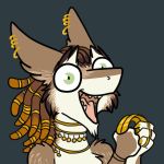  1:1 animated dreadlocks earpiece felisrandomis holding_object icon jewelry jitter low_res male open_mouth sergal smile 