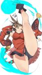  1girl 2020 black_panties boots breasts brown_eyes brown_hair china_dress chinese_clothes dated detached_sleeves dress groin_tendon guilty_gear hair_intakes hands_up high_heel_boots high_heels high_kick highres kicking kneepits kuma_(jk0073) kuradoberi_jam large_breasts long_hair open_mouth panties red_dress red_footwear signature simple_background solo split standing standing_on_one_leg standing_split thick_thighs thighs underwear v-shaped_eyebrows very_long_hair white_background 