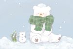  2020 fur mammal outside petaro scarf sitting snow snowman ursid white_body white_fur winter 