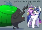  absurd_res annoed arthropod blush changeling dialogue english_text equid friendship_is_magic hi_res horn insect_wings mammal my_little_pony princess_cadance_(mlp) queen_chrysalis_(mlp) shining_armor_(mlp) text thick_thighs underpable unicorn what winged_unicorn wings 