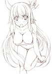  blush breast_hold breasts ex-keine frown graphite_(medium) greyscale kamishirasawa_keine large_breasts long_hair monochrome nude open_mouth panties sin-go sketch solo touhou traditional_media underwear undressing very_long_hair 