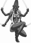  armband artist_request bracelet breasts copyright_request dark_skin earrings greyscale indian jewelry medium_breasts monochrome monster_girl multiple_arms nipples skull skull_necklace solo sword weapon 