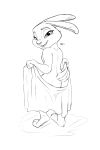  2016 anthro breasts butt disney featureless_breasts female flat_chested half-closed_eyes hi_res holding_object judy_hopps lagomorph leporid lokpik looking_at_viewer mammal narrowed_eyes presenting presenting_hindquarters rabbit smile solo towel wet zootopia 