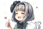  +++ 1girl :3 black_hairband black_neckwear blush bow bowtie closed_eyes collared_shirt dot_nose eyebrows_visible_through_hair ghost ghost_tail green_vest hairband hairband_bow heart konpaku_youmu konpaku_youmu_(ghost) open_mouth pegashi shirt short_hair thumbs_up touhou vest white_background white_hair 