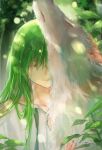  1other androgynous closed_eyes colored_eyelashes enkidu_(fate/strange_fake) fate/strange_fake fate_(series) fuurin green_hair green_theme long_hair petting plant wolf wolf_(fate) 